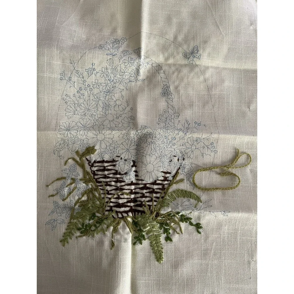 Paragon Crewel Embroidery Kit Floral Basket 16 x 20 Work In Progress